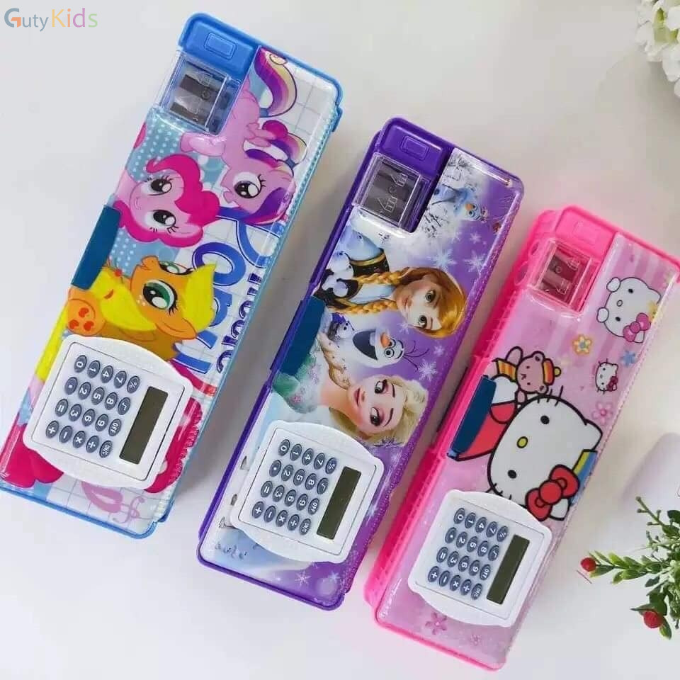Hộp bút đa năng 3 trong 1 kèm máy tính và gọt bút chì cho bé