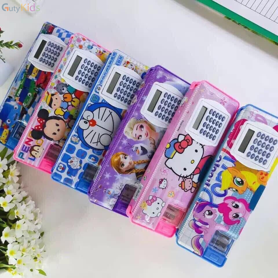 Hộp bút đa năng 3 trong 1 kèm máy tính và gọt bút chì cho bé