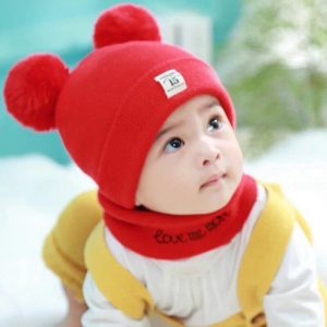 Mũ len kèm khăn 2 quả bông siêu đáng yêu cho bé